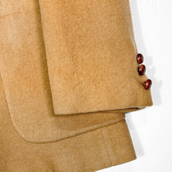 VTG 80s Sasson Camel Blazer Mens 46L Soft Textured Sport Coat Classic Academia - Picture 4 of 9